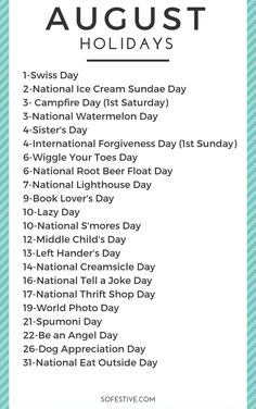 the national ice cream sundae day schedule is shown in blue and green stripes, with text