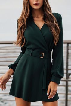 button lace up solid color mini dress 125985 Forest Green Dress Outfit, Forest Green Dress, Green Dress Outfit, Forest Green Dresses, Tunic Dresses, Sleek Dress, Suit Dress, Heat Styling Products, Button Dress