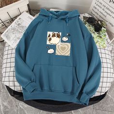 Notes: Looking for a new hoodie? We got just the perfect ones just for you! Our Soft Hoodies are uniquely built with a relaxed unisex fit and made with the perfect blend of 50% soft cotton and 50% premium polyester to keep you warm, cozy, and kawaii all day! Choose from 8 stunning colors to fit your unique style. Soft Hoodies are in EU sizing (smaller than USA sizing) so for a loose-fit, we highly suggest you order 1-2 sizes up. Please carefully review the sizing chart below to determine your si Long Sleeve Cat Print Hoodie For Streetwear, Long Sleeve Hoodie With Cat Print For Streetwear, Long Sleeve Cotton Hoodie With Cat Print, Hooded Cat Print Sweatshirt For Streetwear, Hooded Sweatshirt With Cat Print For Streetwear, Trendy Fleece Hoodie With Cartoon Print, Cotton Cat Print Hoodie Sweatshirt, Cotton Hoodie Sweatshirt With Cat Print, Streetwear Hooded Sweatshirt With Cat Design