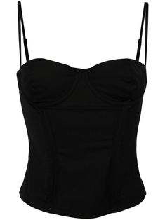 black bustier-style neckline underwire cup adjustable spaghetti straps concealed rear hook and zip fastening Black Bustier Top, Madison Beer Outfits, Black Corset Top, Black Leather Top, Black Bustier, Kiki De Montparnasse, Spaghetti Strap Top, City Dress, Black Corset