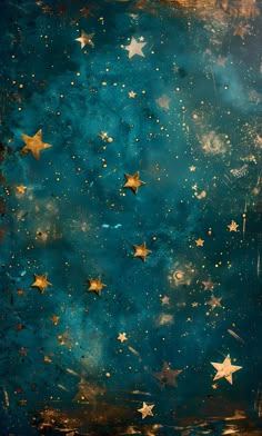 an abstract painting with gold stars against a blue background