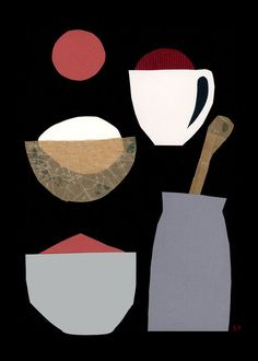 a black background with white, red and grey shapes on it's surface is shown