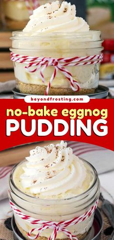 A must-try holiday recipe! This No-Bake Eggnog Pudding is the best way to enjoy a beverage as a Christmas dessert. Light, fluffy, and full of goodness, these Eggnog Cream Pie Parfaits will knock your socks off! No Bake Eggnog Cream Pie, Eggnog Pudding Pie, Eggnog Mousse Recipe, Egg Nog Pudding Recipe, Eggnog Bar Party, Easy No Bake Eggnog Cheesecake, Eggnog Banana Pudding, Egg Nog Truffle, Eggnog Tapioca Pudding