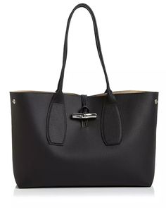 Longchamp - Roseau Medium Leather Tote Longchamp Outfit, Leather Tote Handbags, Large Leather Tote