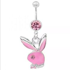 Pink Rhinestone Playboy Bunny Rabbit Head. New In Bag! Gold Earring Cuff, Pink Playboy, Rabbit Head, Choker Collar Necklace, Belly Bars, Chunky Chain Necklaces, Button Rings