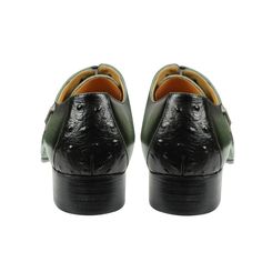 Men's British Carved Oxford Shoes. These British-inspired, fashion-forward oxford shoes boast a striking blend of green and black tones. The intricate carved details and pointed toe design exude sophistication and elegance. With their trendy lace-up closure, these shoes are perfect for formal occasions and office settings. Upper Material: Genuine Leather Pattern Type: Print Outsole Material: Rubber Lining Material: PU Feature: Height Increasing Closure Type: Lace-up *Note Delivery Time: Due to t Green Wingtip Oxfords For Formal Occasions, Green Oxfords With Brogue Detailing And Pointed Toe, Elegant Green Oxfords For Formal Occasions, Green Pointed Toe Oxfords With Brogue Detailing, Green Leather Sole Pointed Toe Dress Shoes, Green Pointed Toe Dress Shoes With Leather Sole, Elegant Green Plain Toe Loafers, Elegant Green Dress Shoes For Office, Formal Green Oxfords With Brogue Detailing