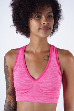 You'll be saying no to nights out when you see our snuggle-worthy sleepwear and luxe loungewear. Cozy up in a co-ordinating pajama set, drift off in a night dress or go for slumber party success in a statement onesie. Catch your beauty sleep in the best basics from Burning Sands. Boy shorts Padded (removable) racerback Sports Bra Material: 51% Nylon, 39% Polyester, 10% Spandex Support: Low Impact Care: Machine wash cold. MEASUREMENTS. Fits true to size. US Sizes: S thru XL Jordyn stands 5’7” tal Pink Activewear With Built-in Bra For Relaxation, Pink Fitted Sleepwear For Relaxation, Fitted Pink Sleepwear For Relaxation, Sporty Bra For Loungewear, Fitted Soft Touch Pink Tops, Pink V-neck Sporty Activewear, Fitted Pink Soft Touch Top, Athleisure Pink Bra, Pink Athleisure Activewear For Lounging