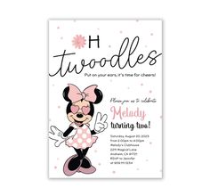 a minnie mouse birthday party with pink polka dots and the words h twoddles