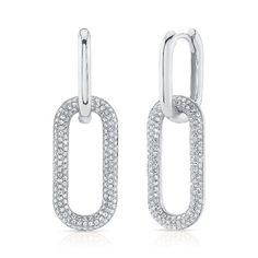 14K gold with 0.70-carat diamond oval paves drop dangle earrings. Model Number: SDL55023209WY Paperclip Earrings, Chain Link Earrings, Pave Diamond Earrings, Gold Statement Earrings, Link Earrings, Diamond Drops, Bold Design, Clean Cut, Rose Gold Diamonds