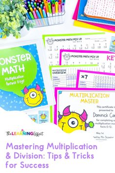 the monster math book and other activities for students to do with their teacher's work