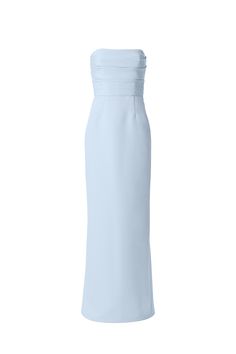 The strapless bodice of this faille style has exquisite pleated detailing for a polished look and sits atop a chic and statuesque column skirt. Shown in Ice. Amsale Ice Bridesmaid, Strapless Blue Bridesmaid Dresses, Light Blue Formal Gown, Light Blue Bridesmaids Dresses, Elegant Bridesmaid Dresses Classy, Classic Bridesmaid Dresses, Baby Blue Bridesmaid, Powder Blue Bridesmaid Dress, Light Blue Bridesmaid Dress