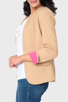 Your desk isn't the only place you can wear this versatile blazer cut with a minimized notched collar, this jacket is the perfect layer to refresh your look. Made with a soft stretchy knit and soft lining for all-day comfort. 56% Cotton | 44% Polyester Dry clean only. Length 25 3/4" (size small) Size up for a relaxed fit. Sabrina is 5'7 and wearing XS Sweatshirt Blazer, Taylor Jackson, Living In Yellow, Sweater Blazer, Knit Blazer, Notch Collar, Maxi Dress Evening, Tiered Maxi Dress, Linen Blazer