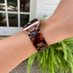 This stylish Tortoise Resin Apple Watch Band will elevate your style and enhance your Apple Watch experience. Made with high-quality resin, it offers durability without sacrificing comfort. Its unique tortoise design is the perfect neutral for any outfit! Made with resin Removable links Fits 38, 40, 41 mm Apple Watches Comes with a link remover Apple Watch Tortoise Band, Tortoise Shell Apple Watch Band, Tortoise Apple Watch Band, Tortoise Design, Watch Aesthetic, Apple Watches, Apple Watch Accessories, Apple Watch 38mm, Watch Accessories