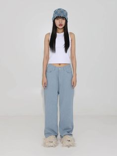 Composition : 100% CottonCountry of Origin : Republic of Korea Light Blue Wide Leg Pants With Five Pockets, Light Blue Straight Leg Pants With Five Pockets, Blue Wide Leg Pants With Five Pockets, Light Blue Baggy Straight Leg Bottoms, Blue Tapered Leg Pants With Five Pockets, Light Blue Relaxed Fit Straight Leg Pants, Cotton Pants, Composition, The Originals