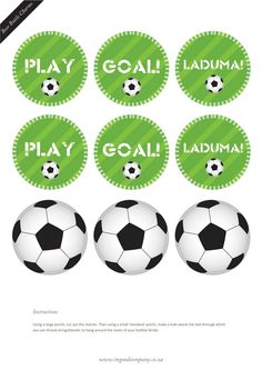 soccer cupcake toppers with the words play goal and trophies