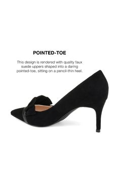 Show off elegant style in the ruffle pump by Journee Collection. These pointed-toe pumps feature soft faux suede uppers and ruffle detail at the toes. Skinny stiletto high heels add the perfect height to this classic pump design. Sizing: This style fits true to size. M=standard width. - Pointed toe - Ruffle toe design - Stiletto heel - Approx. 2.75" heel - Imported Orders cannot be shipped to Canada and Puerto Rico. Synthetic upper, manmade sole Ruffled High Heel Evening Shoes, Ruffled Pointed Toe Party Heels, Chic Ruffled Heels For Spring, Formal Ruffled Heels, Suede Heels With Bow For Evening, Chic Round Toe Pumps For Party, Evening Suede Heels With Bow, Elegant High Heel Ruffled Heels, Elegant High Heel Shoes With Ruffles