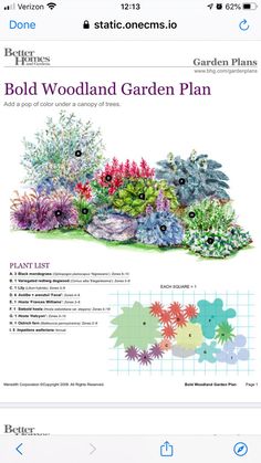 the garden plan is displayed on an iphone screen, with flowers and plants in it