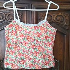 Size M Comfortable Cotton Beautiful Flowers Tank Tops Orange Camisole Tank Top For Spring, Orange Cotton Tank Top For Spring, Orange Cami Top For Spring, Coral Tank, Layered Tank Top, Boho Fashion Bohemian, Blouse Tank Top, Womens Sleeveless Tops, Floral Sleeveless Top