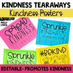 four posters with words and pictures on them that say kindness, prove the lord's prayer