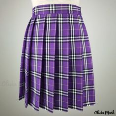 Olivia Mark - Multicolored Pleated Midi Skirt: A Sophisticated, Minimalist and Fashionable Checkered Design Purple Summer School Skirt, Purple Summer Skirt For School, Purple Mini Skirt For Summer School, Purple Mini Skirt For School In Summer, Summer School Purple Skirt, Summer Purple Mini Skirt For School, Summer School Purple Mini Skirt, Summer Fitted Purple Pleated Skirt, Purple Casual Pleated Skirt For Summer