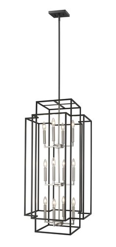 Z-Lite Titania 12-Light Pendant Light In Black With Brushed Nickel Entry Hallway Lighting, Geometric Pendant Light, Single Pendant Lighting, Candelabra Bulbs, Hanging Pendant Lights, Geometric Pendant, Hanging Pendants, Transitional Style, Light Pendant