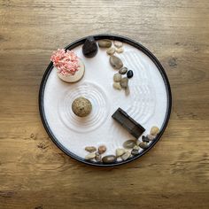 a plate with rocks and stones on it