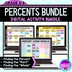 two laptops with numbers on them and the text, percents bundle digital activity bundle