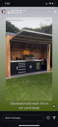 an outdoor kitchen is shown on the phone