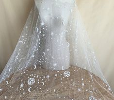 White Glitter Tulle Fabric For Wedding, White Glitter Tulle Fabric For Party, White Lace Tulle Fabric For Prom, Veil Diy, Bridal Lace Fabric, Lace Veil, Tulle Flowers, White Tulle, Star Moon