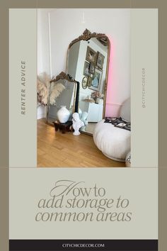 a mirror sitting on top of a wooden floor