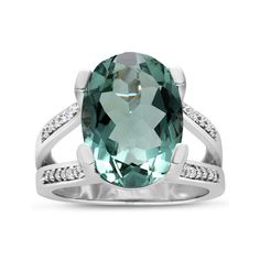 Green Amethyst | Green Amethyst Ring | 5 1/2ct Oval Green Amethyst and Diamond Ring In Solid Sterling Silver | SuperJeweler 4 Diamond Ring, Green Amethyst Jewelry, Pandora Bracelet Silver, Green Amethyst Ring, Stained Glass Jewelry, Amethyst And Diamond Ring, Amethyst Gem, Green Gems, Ring Crafts