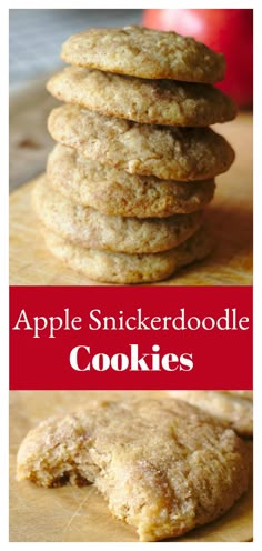 apple spicerdoodle cookies stacked on top of each other