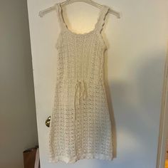 Nwot, Size Small, Crochet Style Dress, Fully Lined, Some Stretch In Material Casual Mini Crochet Dress With Crochet Trim, Casual Crochet Dress With Crochet Trim, Mini Length, Casual Sleeveless Crochet Lace Dress, Casual Cotton Crochet Lace Dress, Casual White Cotton Crochet Dress, Casual Lace Crochet Dress, Casual Crochet Lace Dress, Casual Sleeveless Lace Crochet Dress, Casual Fitted Crochet Dress With Crochet Trim