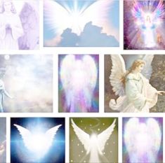 many angel images are shown in this collage