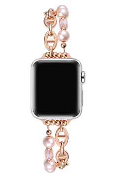 Take your tech to the next level with this imitation-pearl embellished bracelet strap that adds timeless sophistication to your Apple Watch. Apple Watch not included Apple Watch Bands are compatible with all versions of Apple Watch, including Ultra 2, Ultra, Series 9, 8, 7, 6, SE, 5, 4, 3, 2, and 1 Stainless steel/rose goldtone plate/plastic imitation pearl Imported Apple Watch Bracelets, Ultra Series, Apple Watch Series, Apple Watch Bands, Next Level, Watch Bands, Apple Watch, Bracelet Watch, Gold Tones