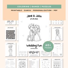 the wedding puzzle is shown in this printable coloring page for adults and children to color