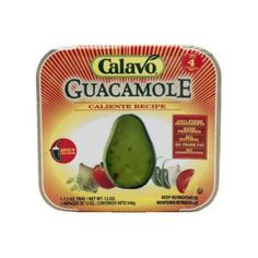 an open can of guacamole on a white background with the label in spanish