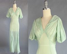 Dress Goddess, 1930 Fashion, Above Elbow, Rolled Collar, Bias Cut Skirt, Side Snap, Vintage Mermaid, Silk Chiffon Dress, Goddess Dress