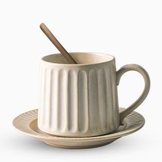 "Gray Beige Ribbed Finish Stoneware Mug Coffee Cup Teacup and Saucer" Farmhouse Ceiling Fan, Circle Light, Kitchen Ware, Flush Mount Ceiling Fan, Fan Lamp, Teacup And Saucer, Stoneware Mugs, Mug Coffee, Cup And Saucer Set