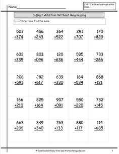 the printable worksheet for addition without regrouping