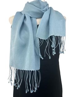 Beautiful 70% Pashmina and 30% Silk blend unisex neck scarf.  12"W X 60"L Hand wash or Dry Clean A timeless piece of accessory, this beautiful pashmina silk blend neck scarf will simply and effortlessly dress up and add style and class any outfit or coat. Folds and fits into your purse and wrinkles fall off easily. Perfect accessory for spring fall and winter. A must have beautiful versatile affordable piece of luxury.  Colour Accuracy: I have tried to capture the colours accurately however it m Classic Solid Color Pashmina Scarves, Classic Solid Color Pashmina Scarf, Elegant Blue Scarf For Winter, Elegant Blue Shawl For Fall, Elegant Blue Shawl For Spring, Elegant Blue Winter Scarf, Elegant Blue Fall Shawl, Elegant Blue Scarves For Fall, Classic Blue Scarf For Fall