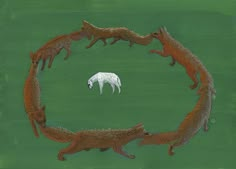 an animal is in the middle of a circle with other animals on it's sides