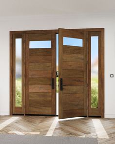 two wooden doors open in an empty room