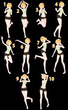 a woman in various poses and numbers on her body, from the waist up to the chest down