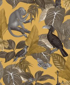 sample tropical life yellow wallpaper from the into the wild collection by galerie wallcoverings 1 Foliage Wallpaper, Bamboo Texture, Modern Nautical, Tropical Foliage, Metallic Wallpaper, Stripes Texture, Into The Wild, Yellow Wallpaper, Gold Wallpaper