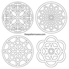 four circular designs in the shape of flowers, each with an intricate design on it