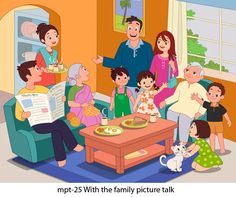 an animated family is gathered around the table