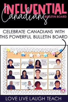 an advertisement for the canadian bulletin board, with pictures of people on it and text that reads