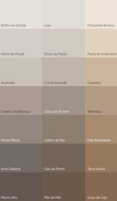 the different shades of brown, beige and grey paint colors in each color scheme for walls