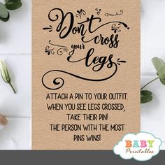 a card with the words don't cross your legs on it, and an image of